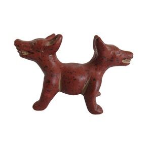 Rare Pre-Columbian Redware Colima Dog 2 Headed Figurine Replica 3.5" x 1.5" x 2"